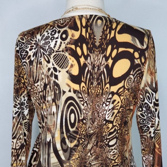 Women With Control Brown Orange Fall Colors Tunic Surplice Faux Wrap Top Size MP - Picture 10 of 15